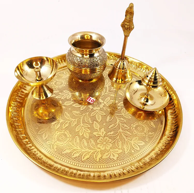 Designer Brass Puja Thali Set 27Cm Pooja Plate Sett Pital Pujaa Thal Puja  Set
