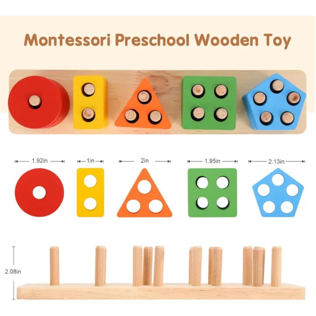 Montessori Wooden Sorting & Stacking Toy Set - Shape, Color & Counting ...