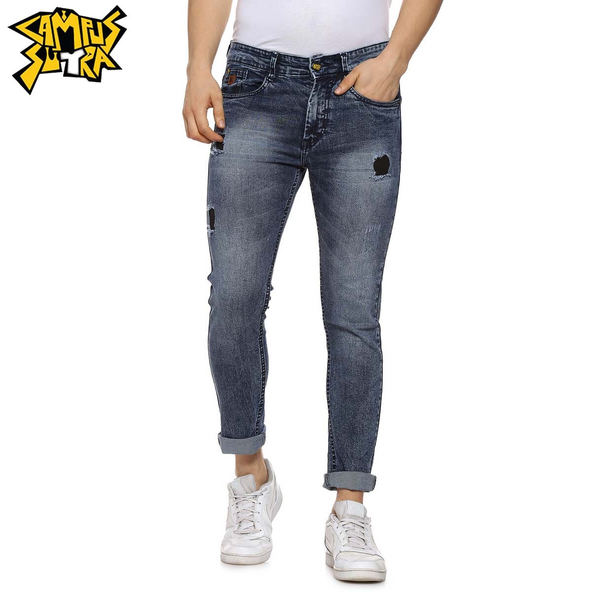 Campus Sutra Men Torn Jeans Pant: Buy 