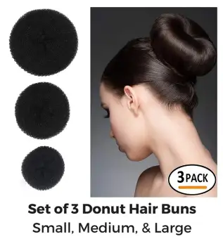 Styla Hair Donut Bun Maker 3 Piece Black Sponge Hair Bun Holder