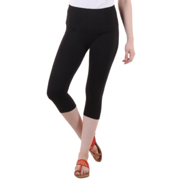 Cotton Lycra Black Capri Leggings Free 