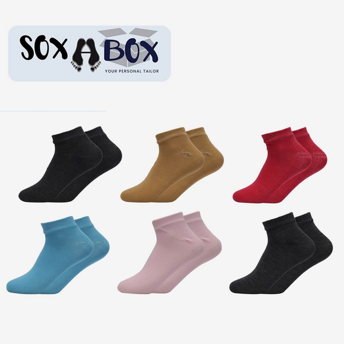 Soxabox Pack of 6 Pairs of Ladies Plain Ankle Socks (SLA-9)