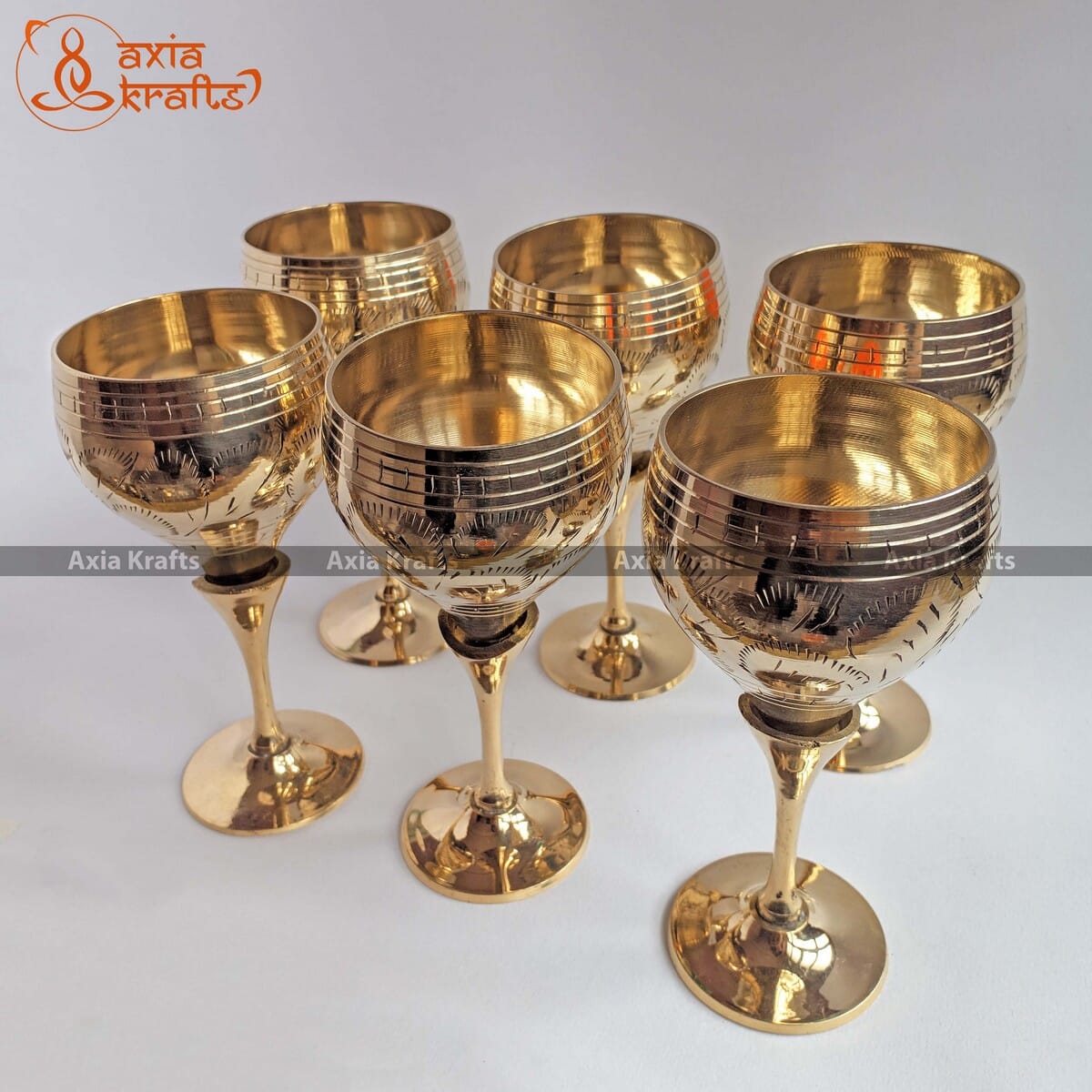 Royal Wine Glass Set 5.6( Set of 6 pieces ) Brass Wine Glass Set 195ml  Decorative items Gift Handicraft Axia Krafts