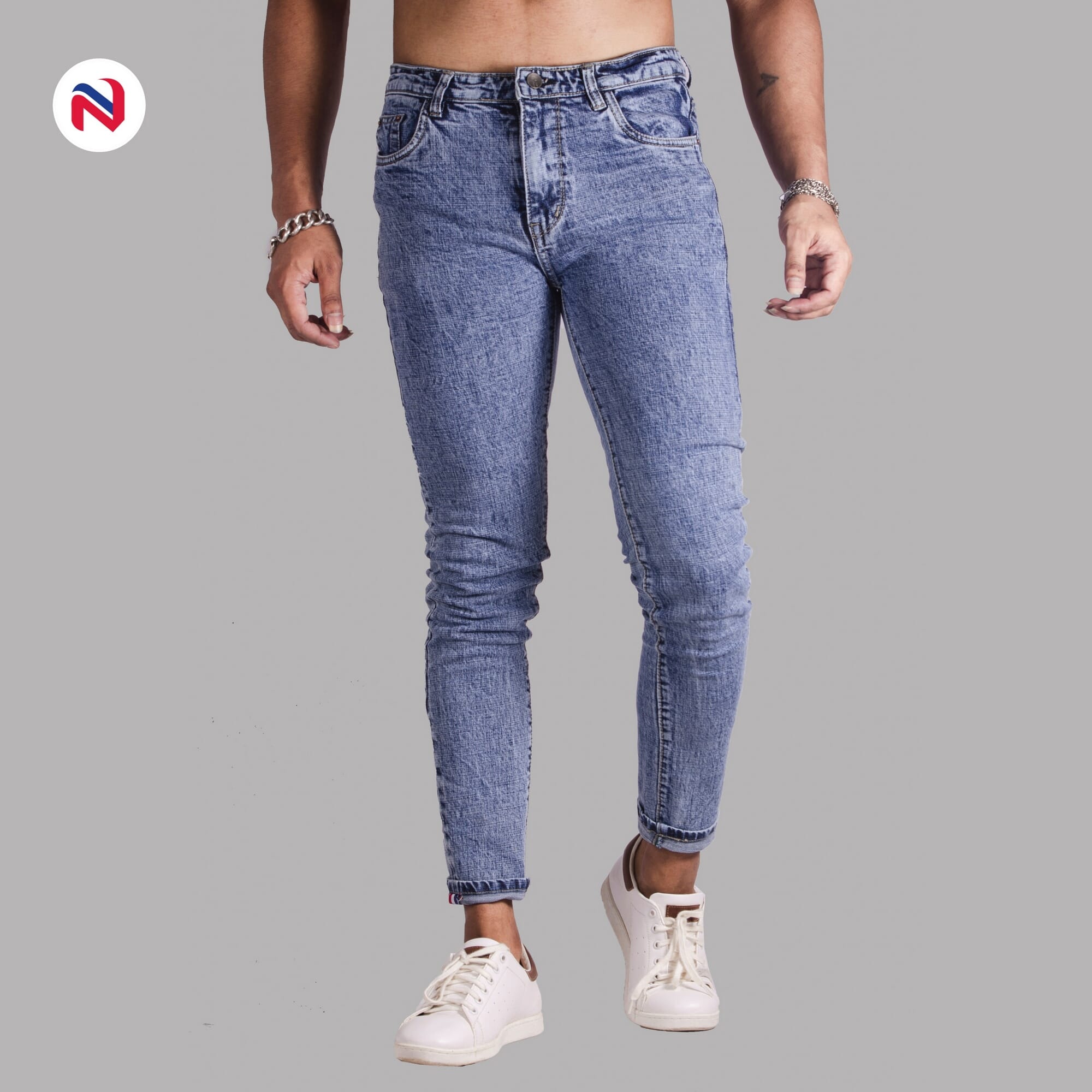 Nyptra Light Blue Distressed Stretchable Premium Jeans For Men