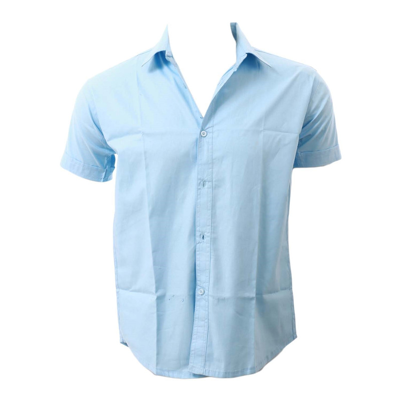 Sky Blue Cotton Half Sleeve Plain Shirt 