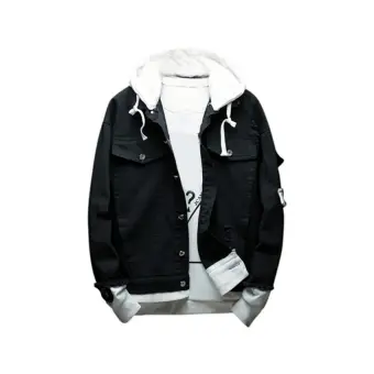 black hooded denim jacket mens