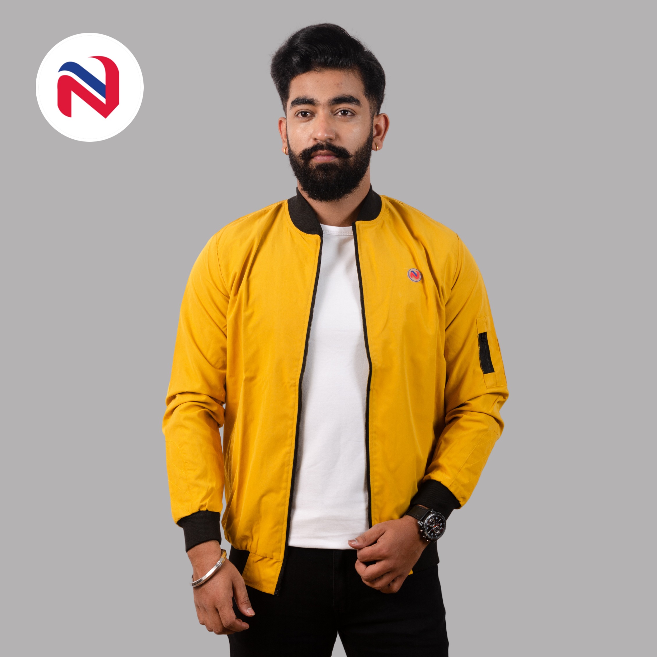 Yellow bomber jacket discount mens