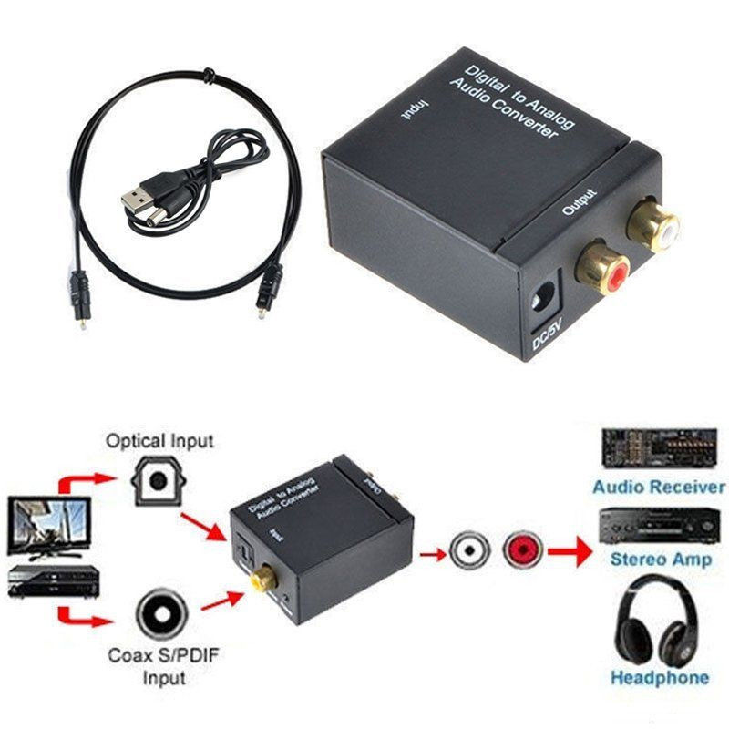 Digital Optical Toslink SPDIF Coax to Analog RCA Audio Converter