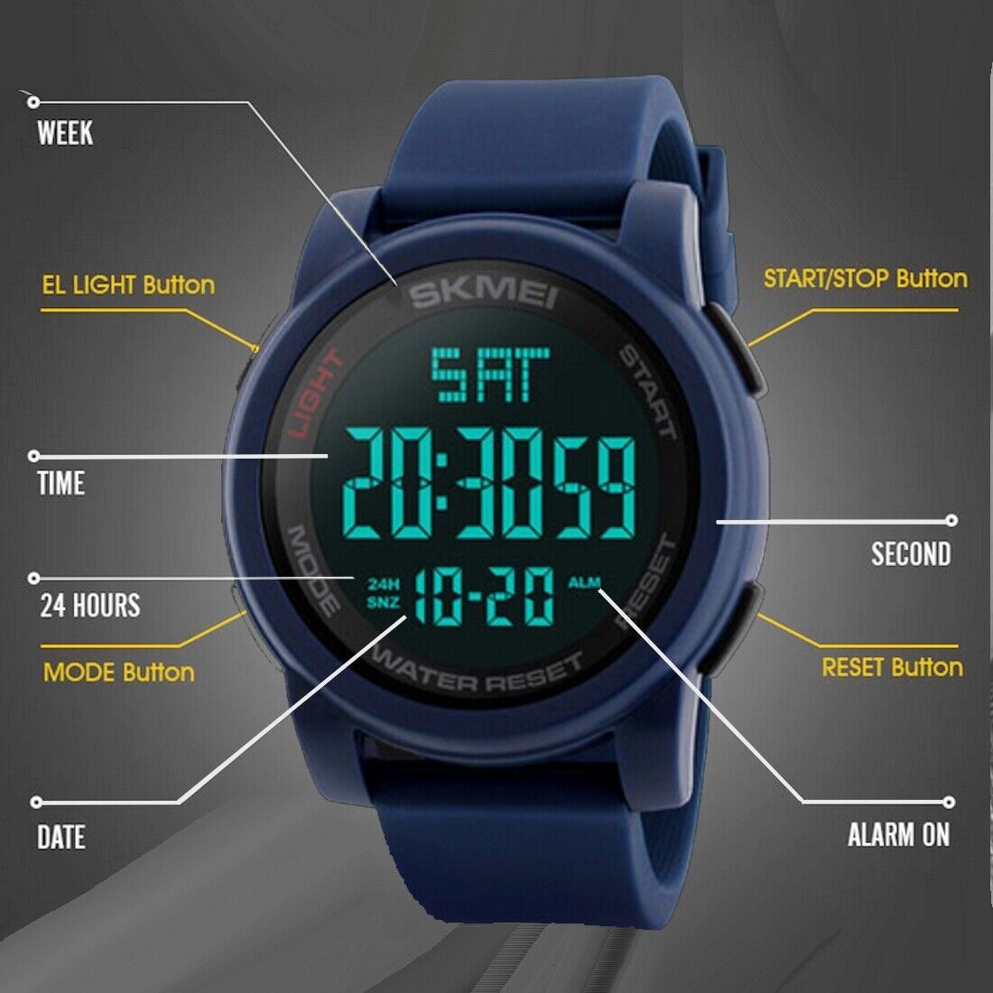 Orologio Sportivo Digitale Skmei 1257 Uomo, Multifunzione, Doppia Ora, Cronometro, Sveglia, Blu, Impermeabile 50m