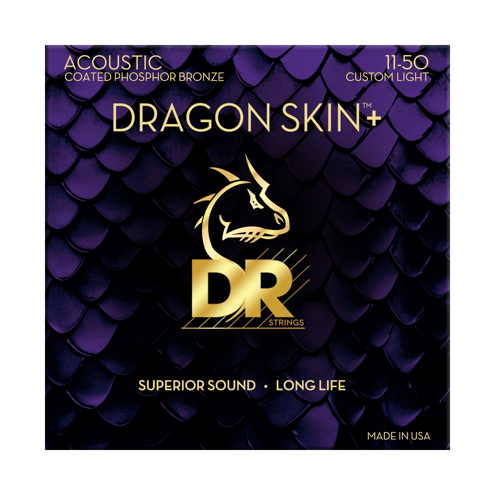 DR Strings Dragon Skin+ DAP-12 Phosphor Bronze Coated Acoustic Guitar Strings - Light .012-.054
