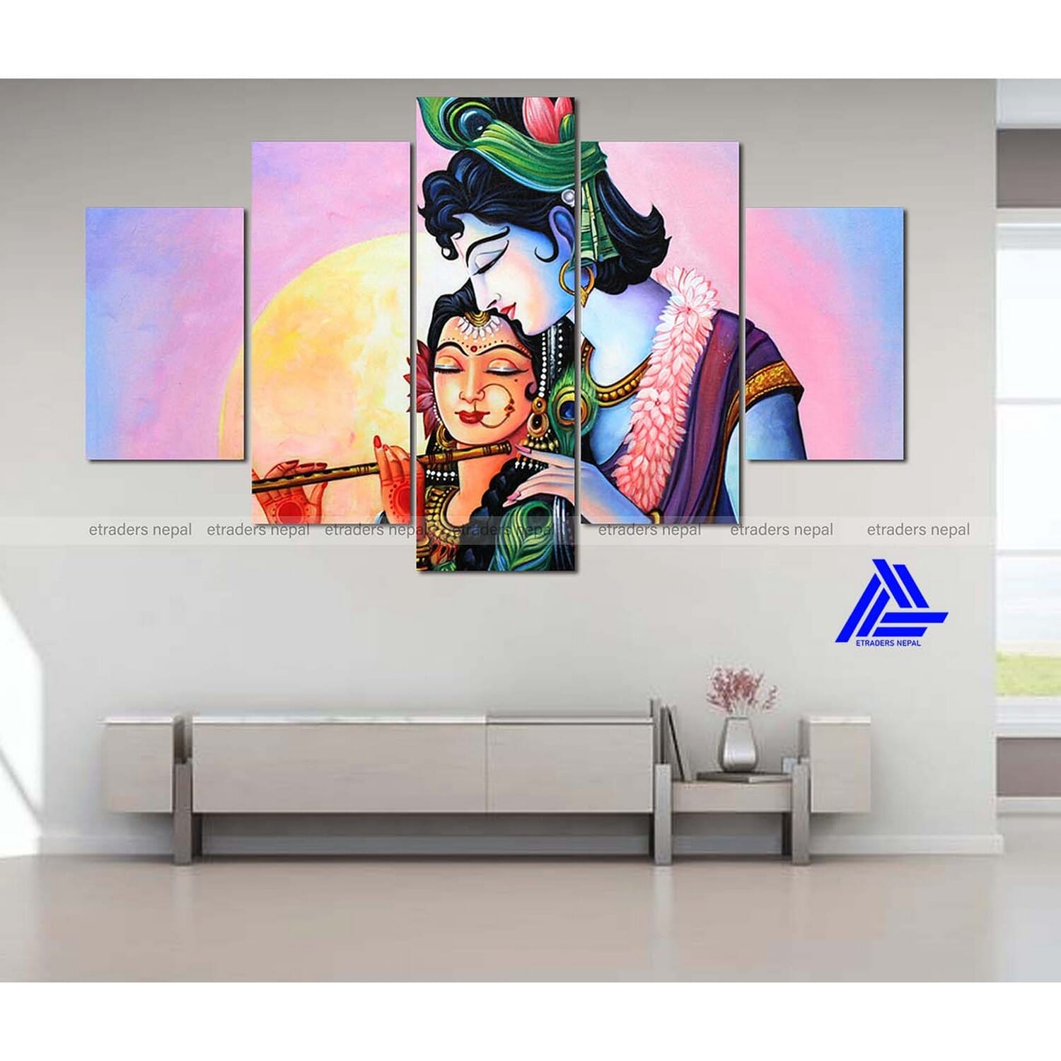 5 Panel Radha Krishna Canvas For Wall Decor With Frame