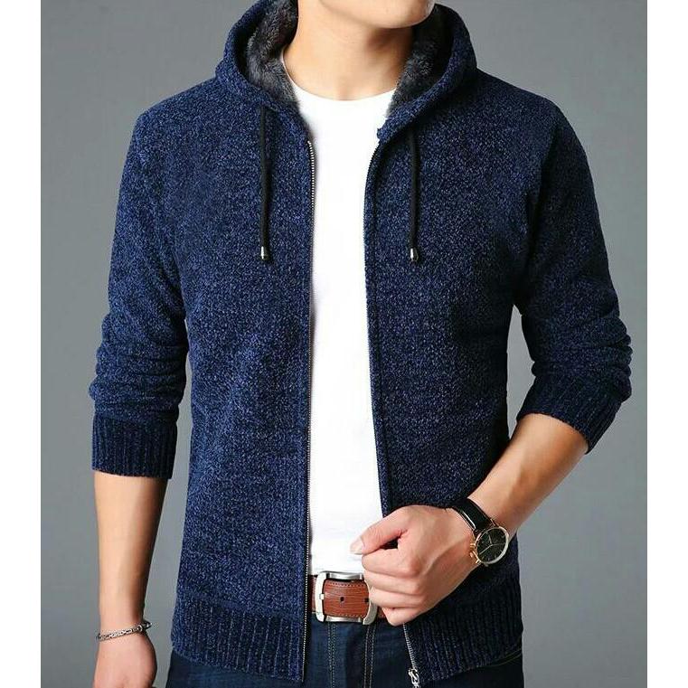 Plain Dark Blue Sweater For Men