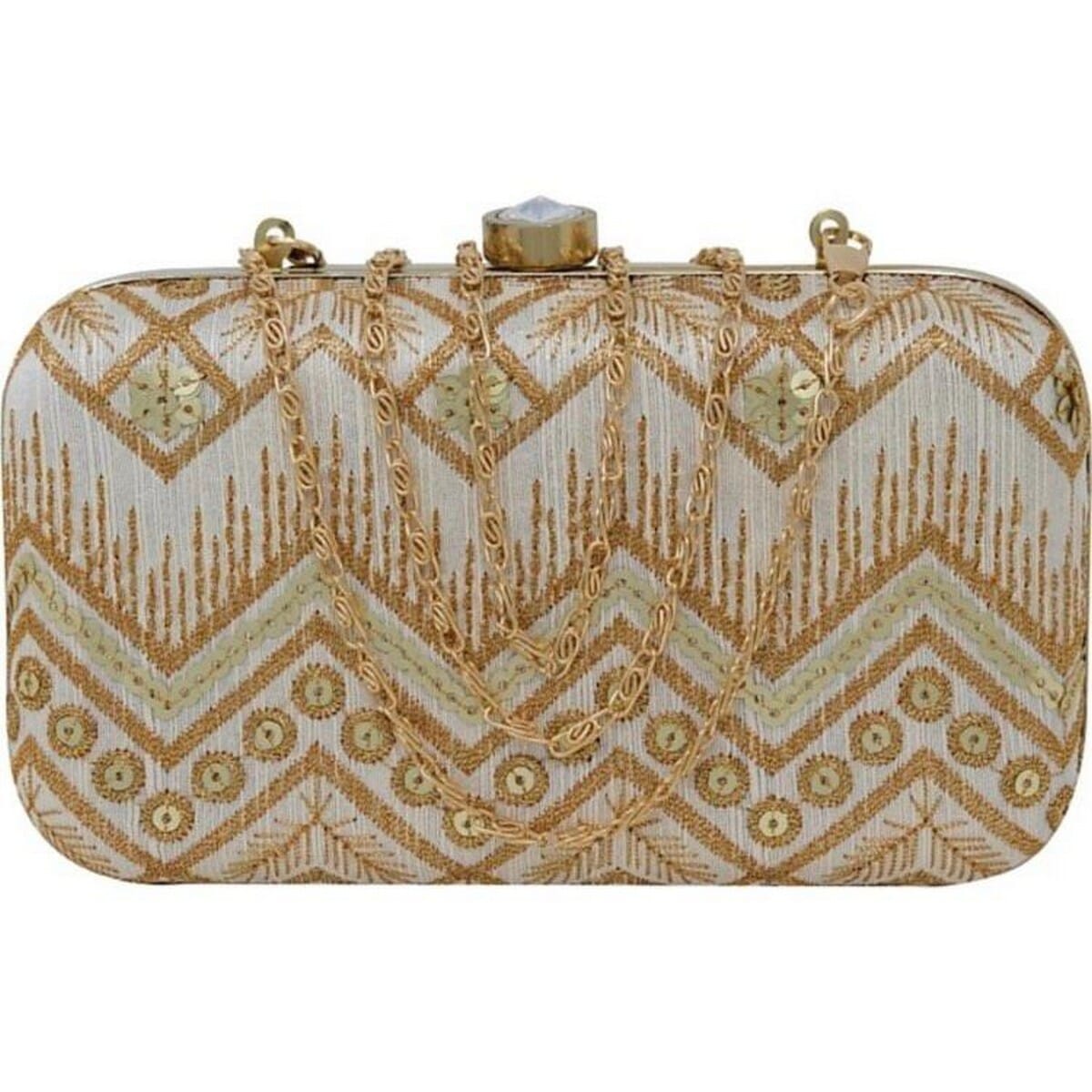 Gold Art Silk EmbroideredBags and Clutches HBDACS478
