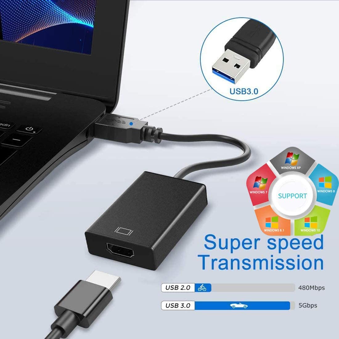 thumbnail: DAWRIS USB Naar HDMI Adapter - 1080p Full HD Voor Laptop Naar TV Of Monitor | Windows & Mac