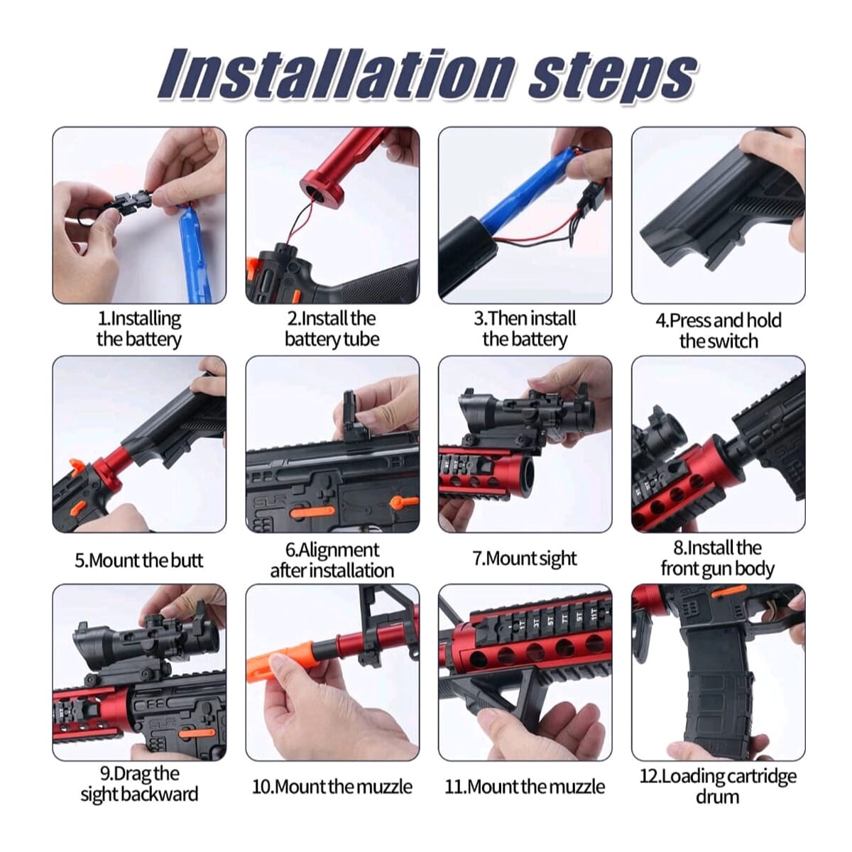 M4A1 Gel Blaster Automatic Toy Gun With Scope And Silencer With 10000 ...