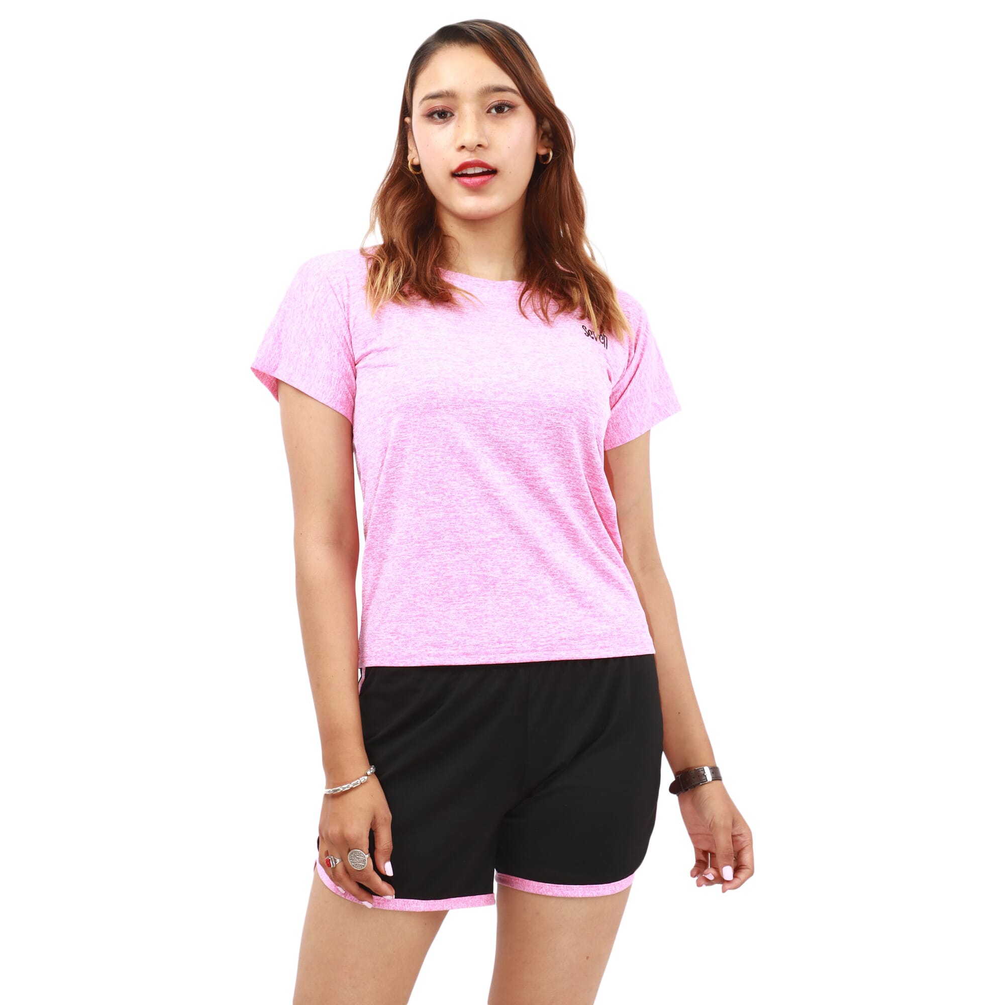 Pink Cotton Round Neck T-Shirt With 