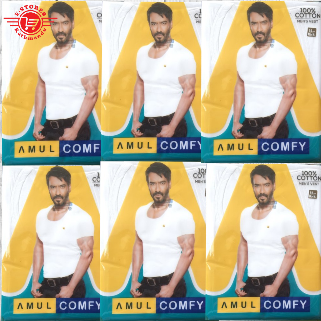 Pack Of 6pcs Amul Comfy Men's Vest 100% Cotton RNS-1449