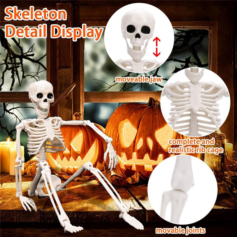 2Pcs Skeleton Halloween Decoration, 16 Inch Full Body Posable Halloween ...