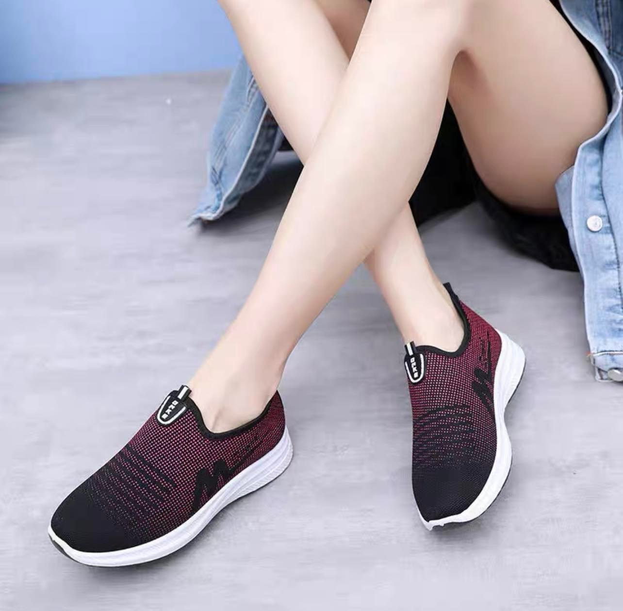 Pink Women Spring Autumn Mesh Walking Running Adult Shoes Breathable Slip-On Fashion Shoes