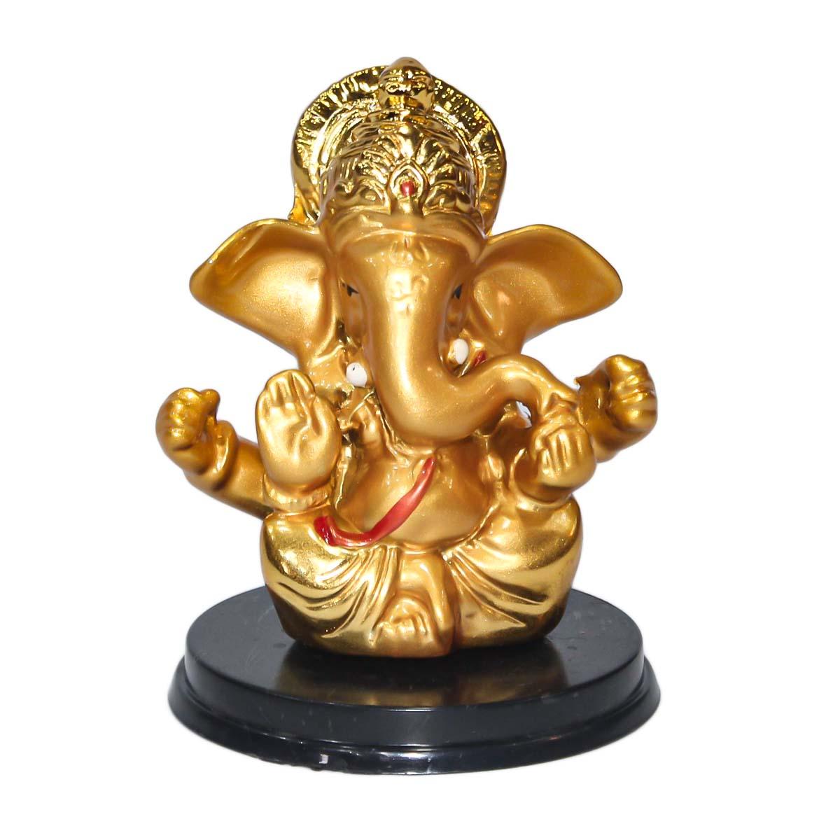 Golden Ceramic Lord Ganesh Statue - 3.5 Inches