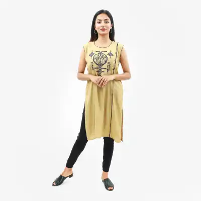 Almond Kurti With Show Button On Front With Pleat | Thasho LLP