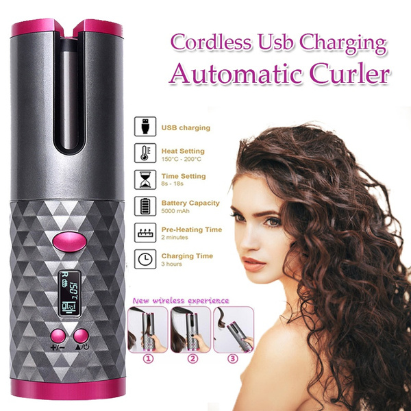 Cordless Automatic Hair Curler Portable Wireless Curling Iron Wand With