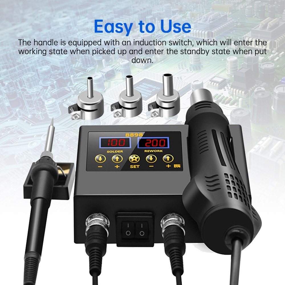 2 in 1 Soldering Station LCD Digital Display Hot Air Gun Welding Rework Temperature and Air Volume Adjustable Soldering Iron Kit For Cell-Phone BGA SMD PCB IC Repair Solder Iron Tools. 
