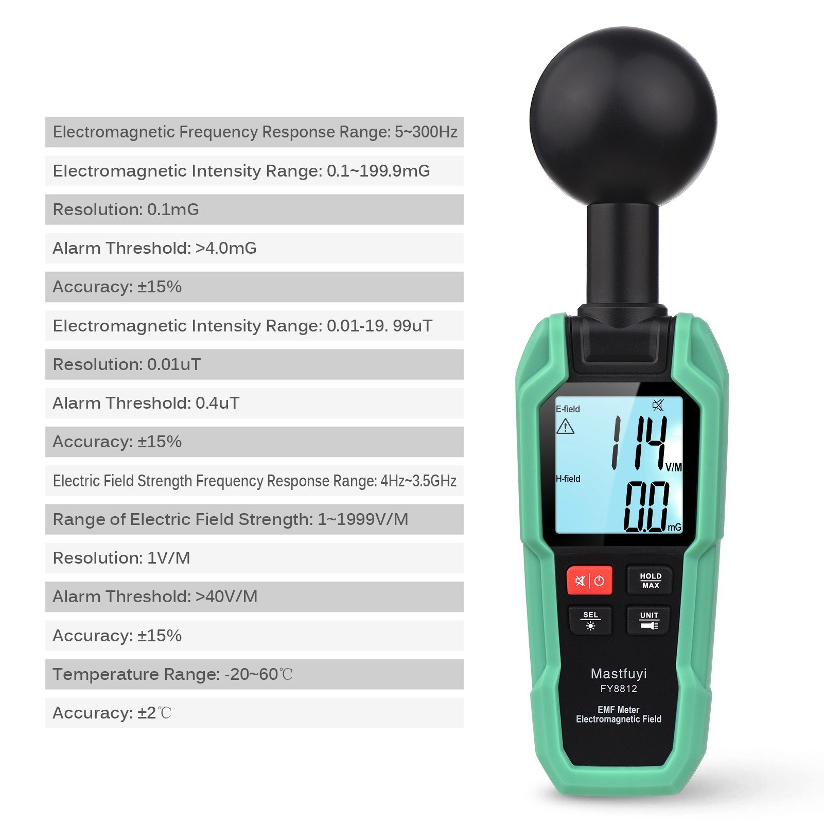 Mastfuyi EMF Meter Electromagnetic Field Tester High Precision Electromagnetic Radiation Testing Gauge Electromagnetic Wave Radiation Detector 2-inch LCD Digital Display with Backlight Flashlight. 