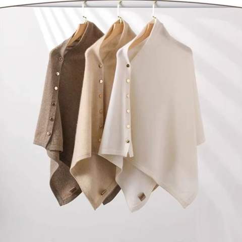 New with Button Pashmina Shawl Thick Warm Knitted Thick Warm Poncho Irregular Casual Shoulder Top Autumn Winter