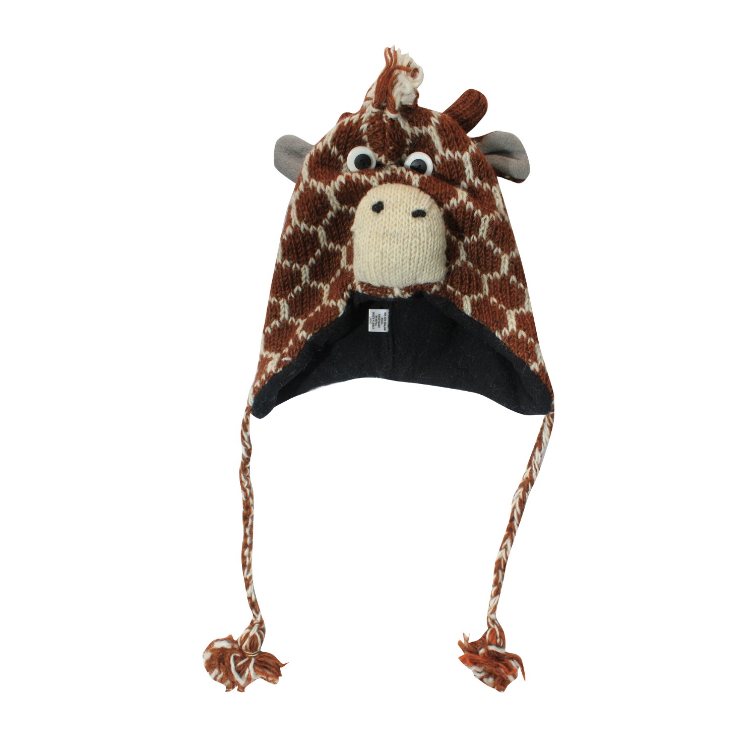Brown/White Giraffe Design Ear Flap Cap