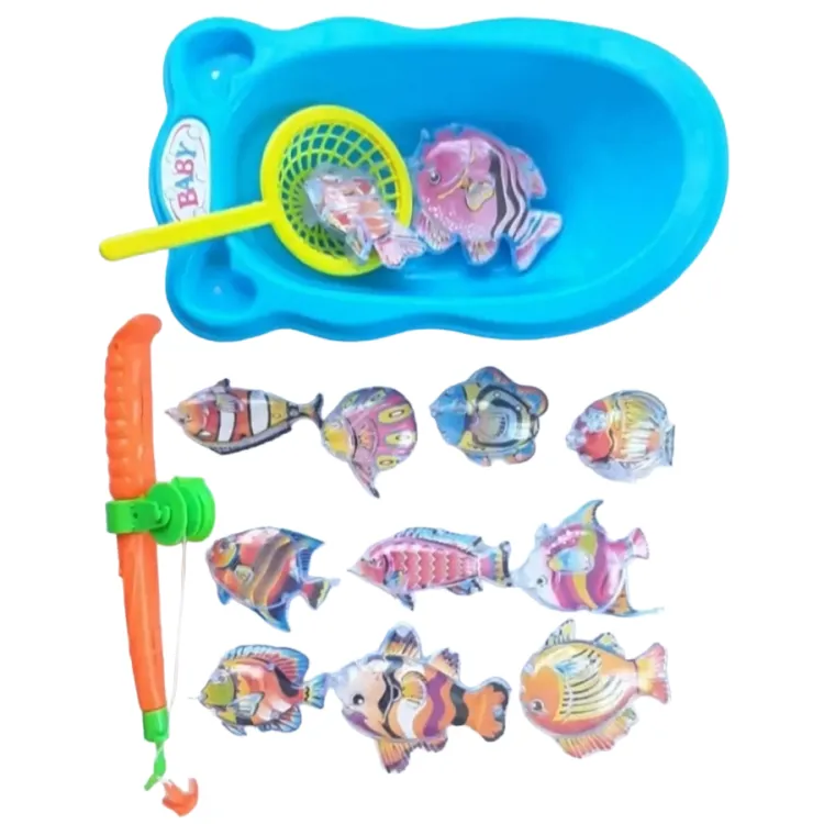 Magnetic Floating Fishing Pool Toy Set with Bath Tub & 12 Transparent Fish  - Educational & Safe Interactive Magnetic Fishing Game for Baby & Toddlers