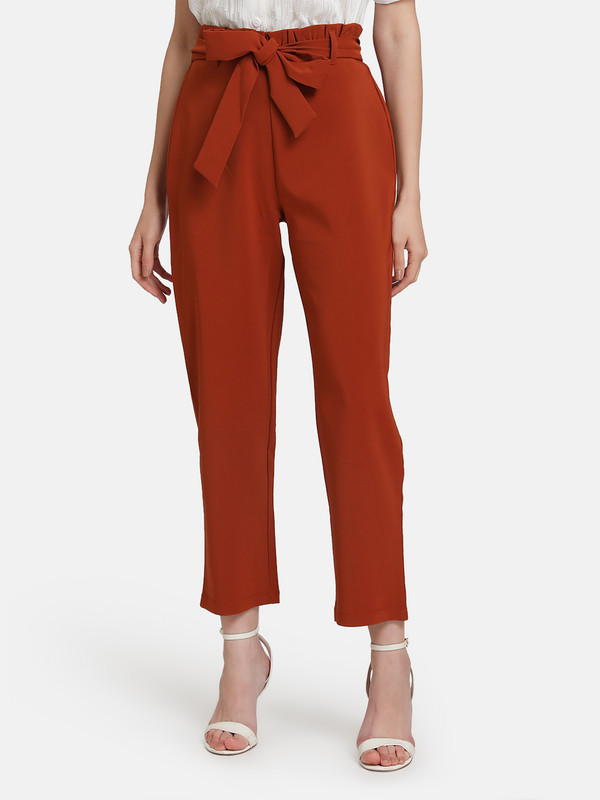 Kazo Rust Paper Bag Trousers With Belt 