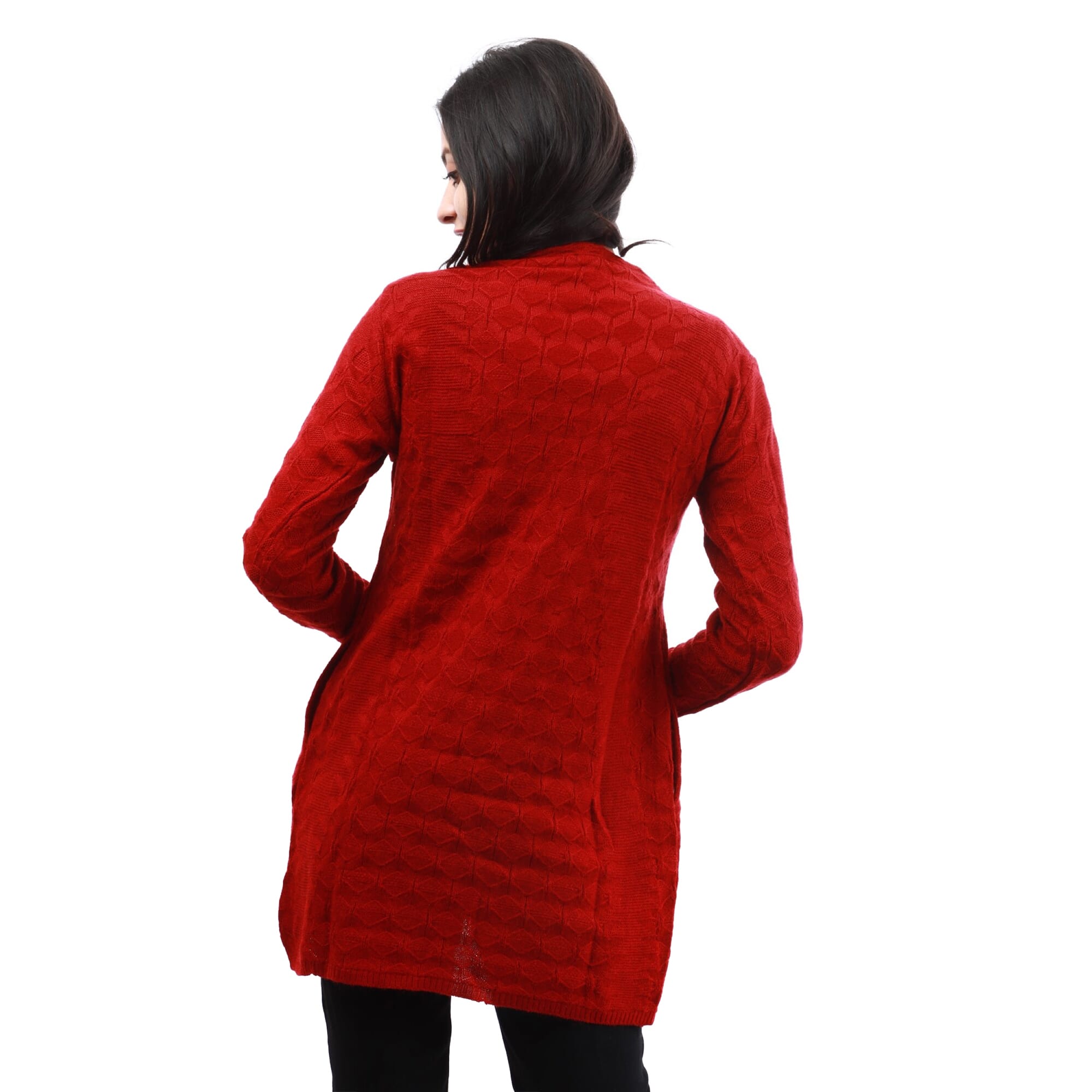 Shop Lady Cardigan Self Design FS Red at Woollen Wear