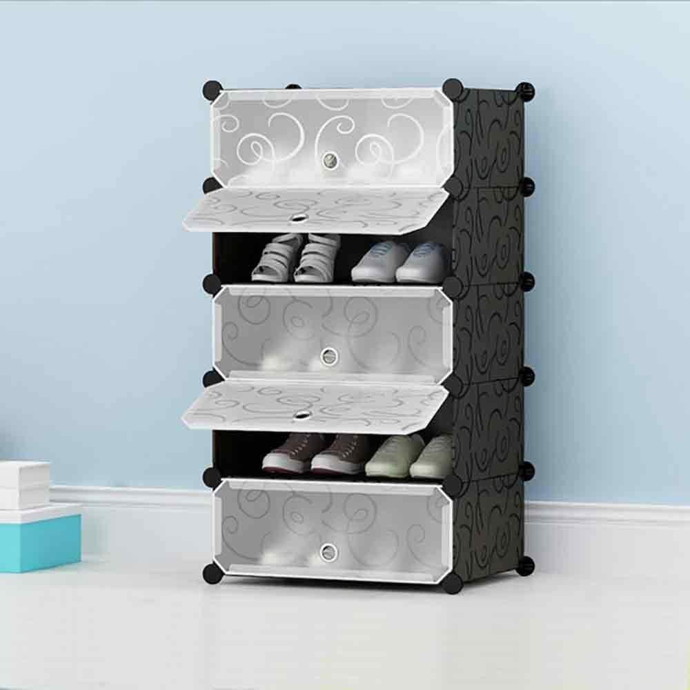 Plastic Shoe Rack With Cover For Home/Office (5 Cube) - Color May Vary