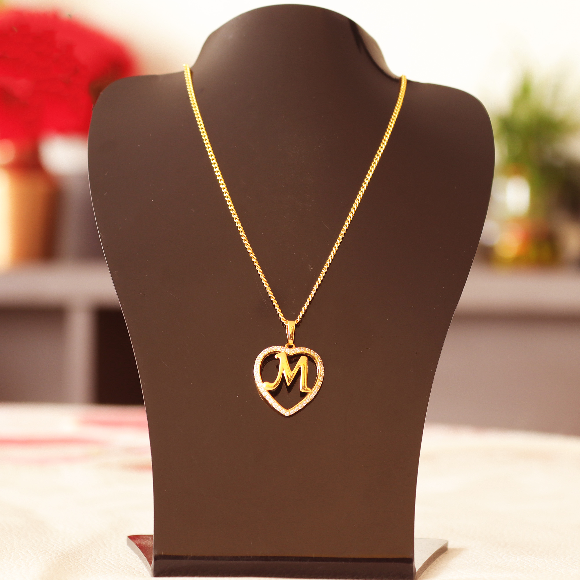 Chain Locket M Name Jewel WORLD M Name Letter Diamond Pendant