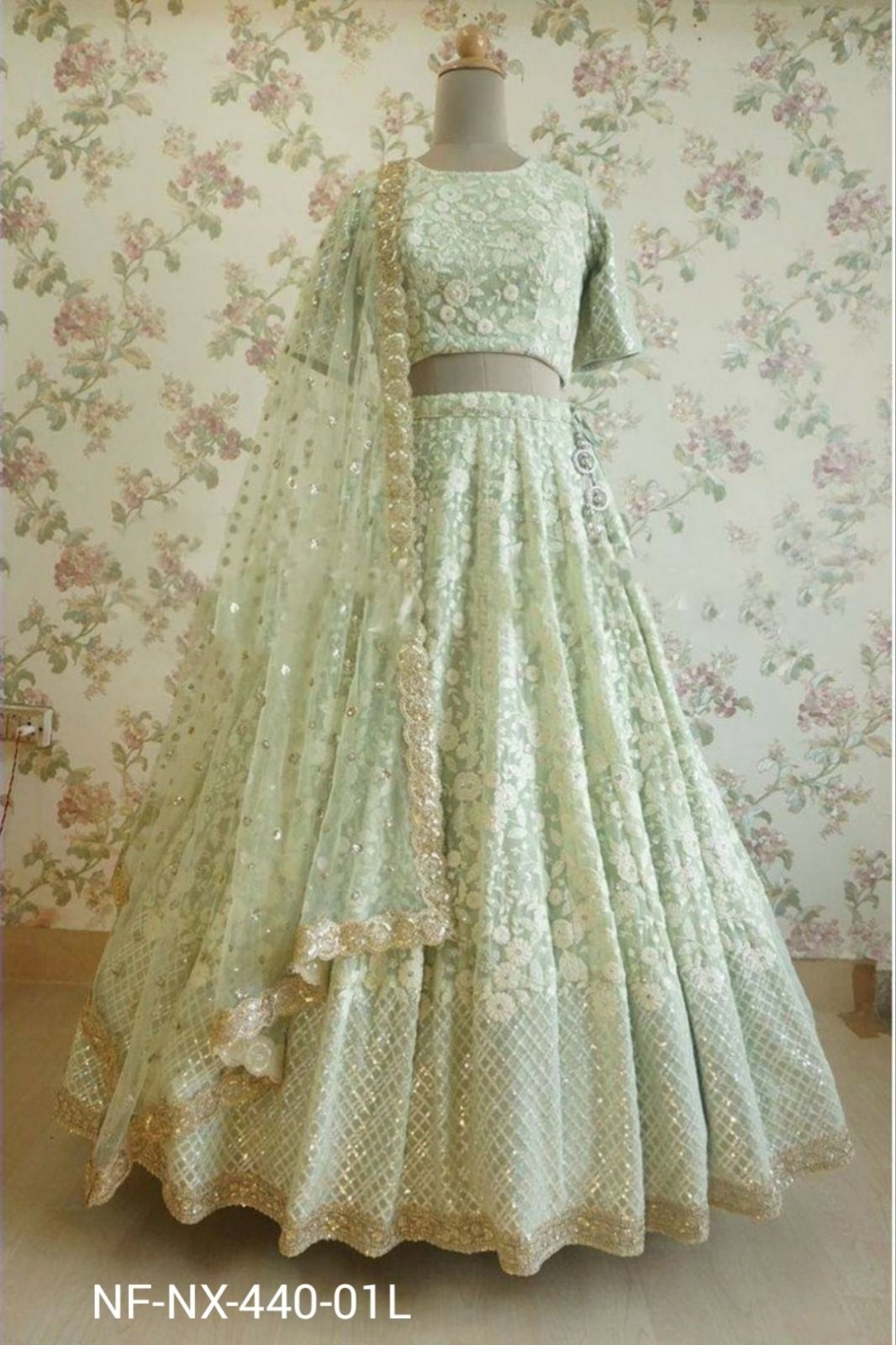 Sage Semistich Lahenga Choli Mono Net Lahenga Choli Set