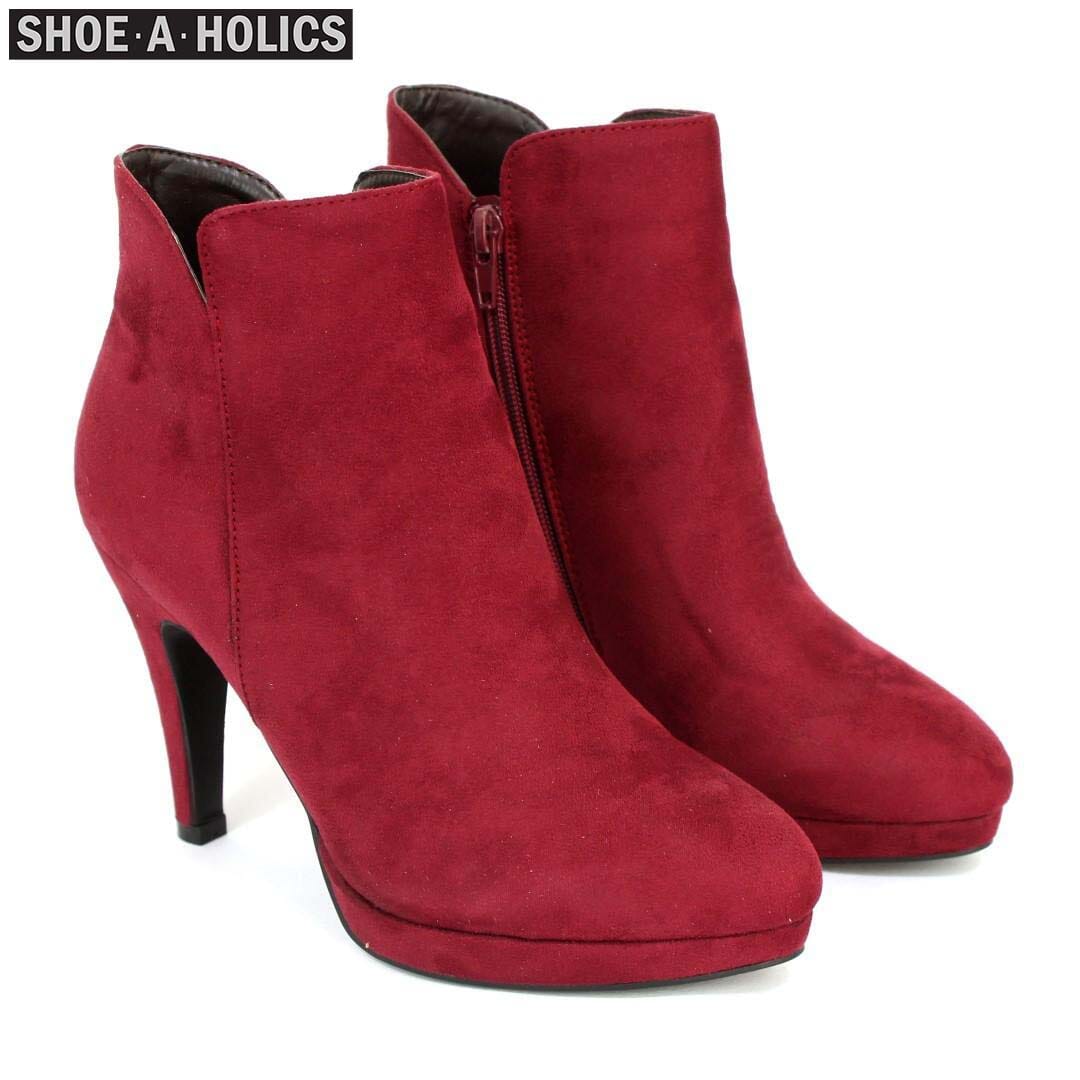 dark red high heel boots