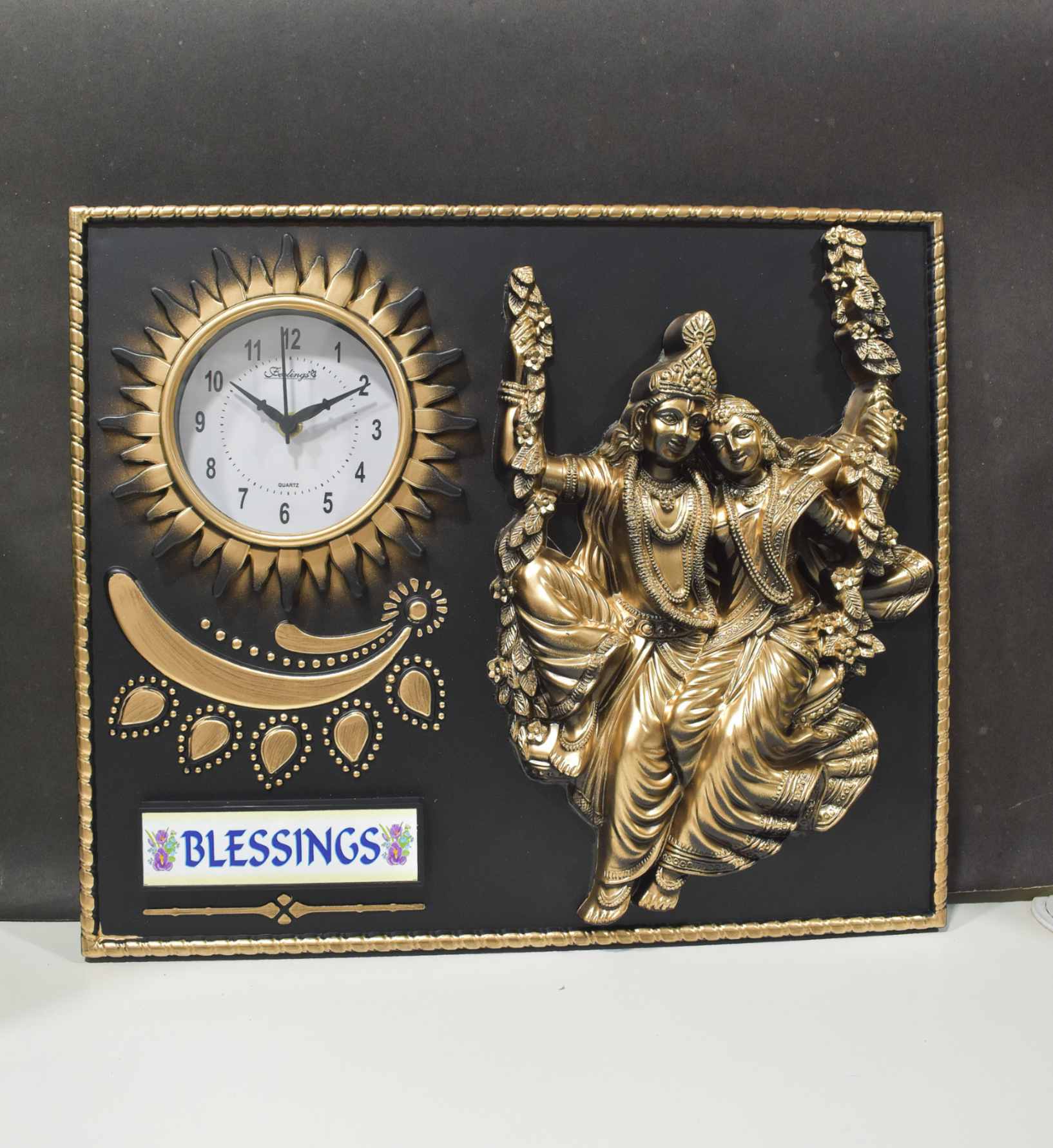 Jhula RK Wall Clock by Feeling Dev Bhoomi | Radha Krishna Decorative Clock | Traditional Swing Design for Pooja Room & Living Room