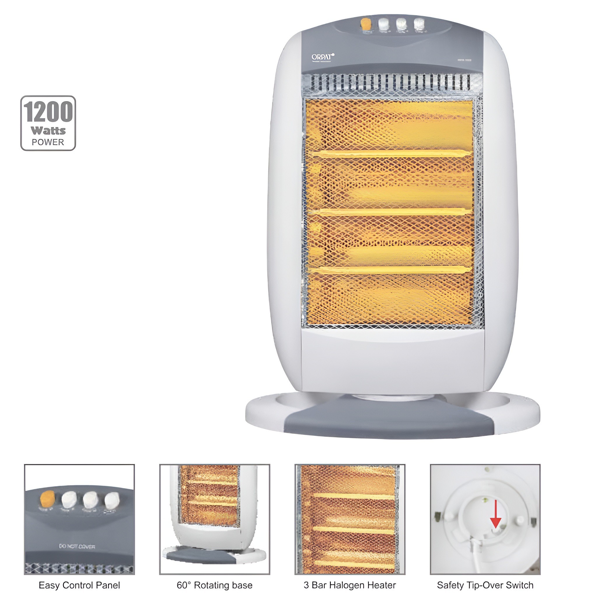 Orpat OHH-1200 1200W 3 Rod Premium Halogen Heater