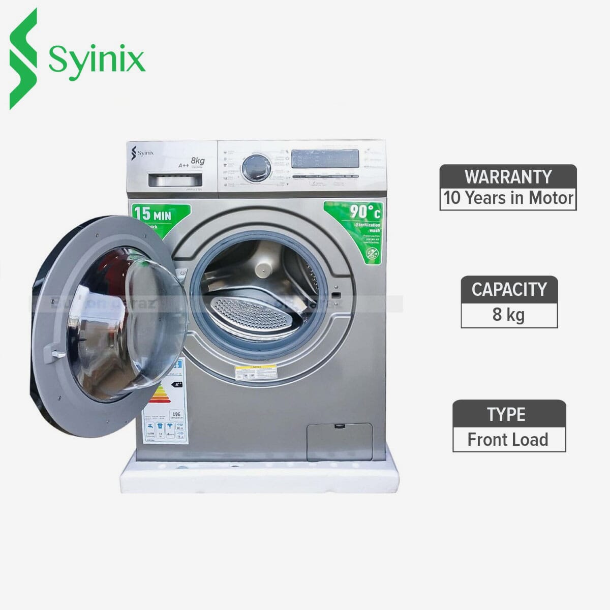 Syinix 8Kg Front Load Fully Automatic Washing Machine(Silver)