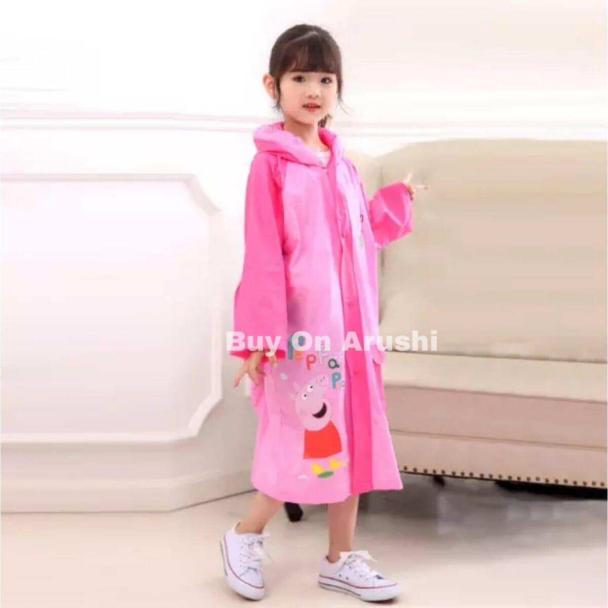 Kids Unisex Solid Cartoon Printed Raincoat(Print May Vary) By Arushi