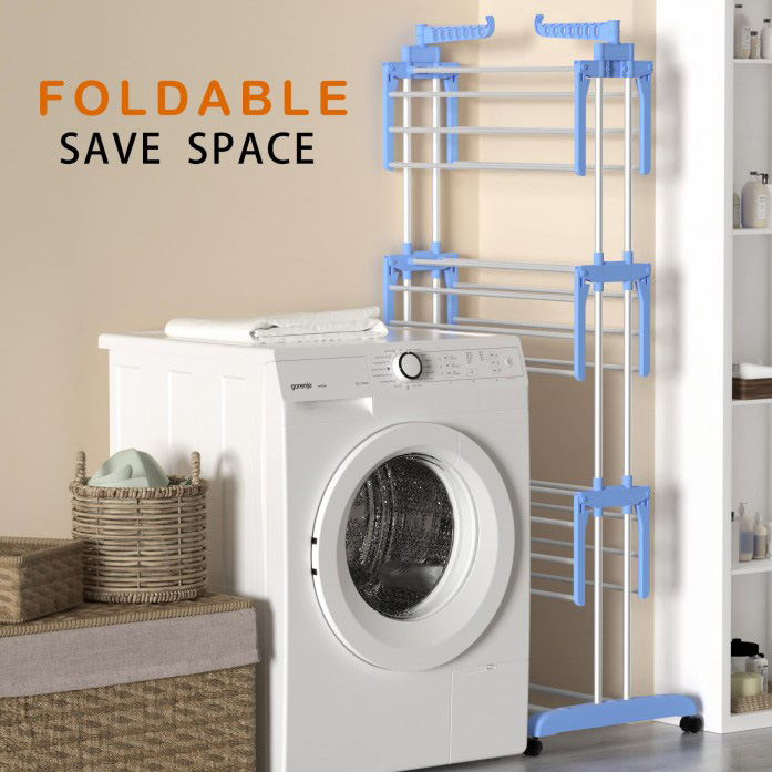 Foldable Line Drying Rack 4-Tier Foldable Clothes Drying Rack | Space-Saving Metal Laundry Stand ...