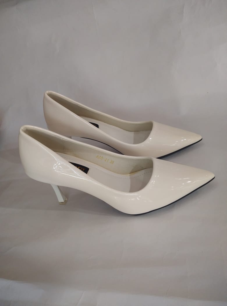 white shiny heels