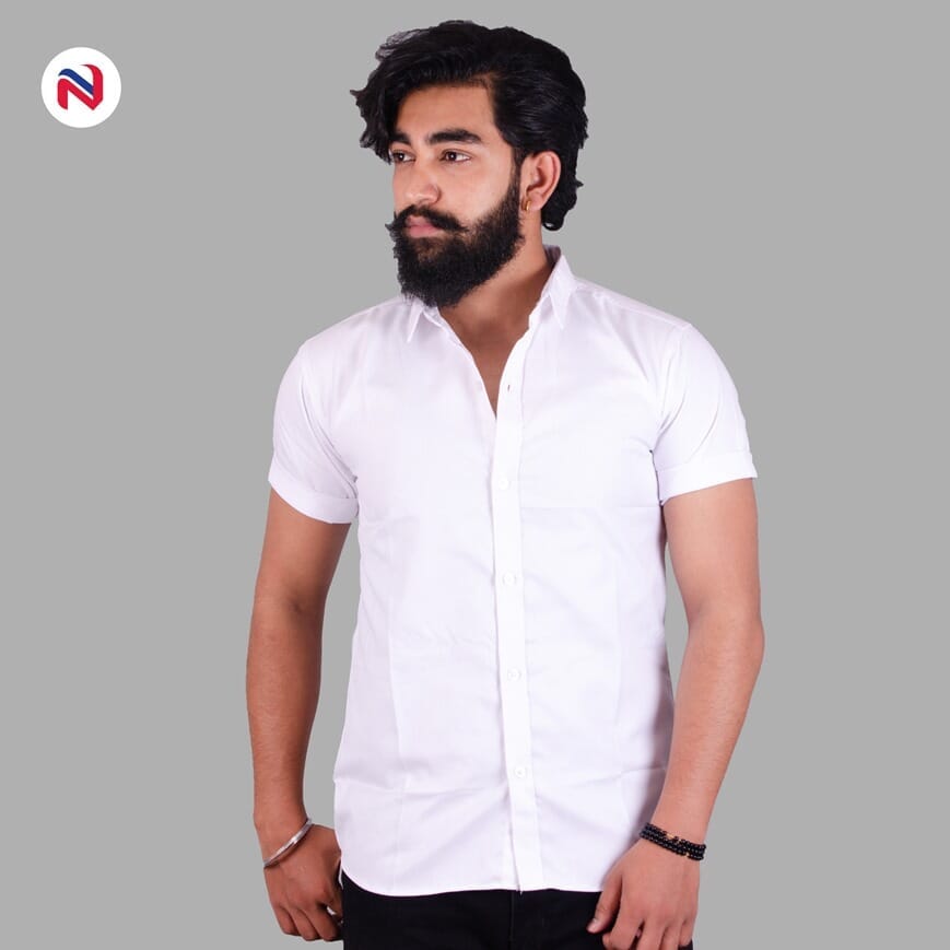 Nyptra White Half Sleeves Cotton Shirt For Men