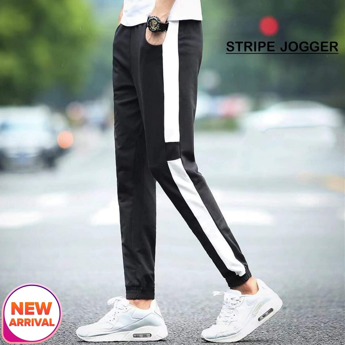 joggers with white stripe mens