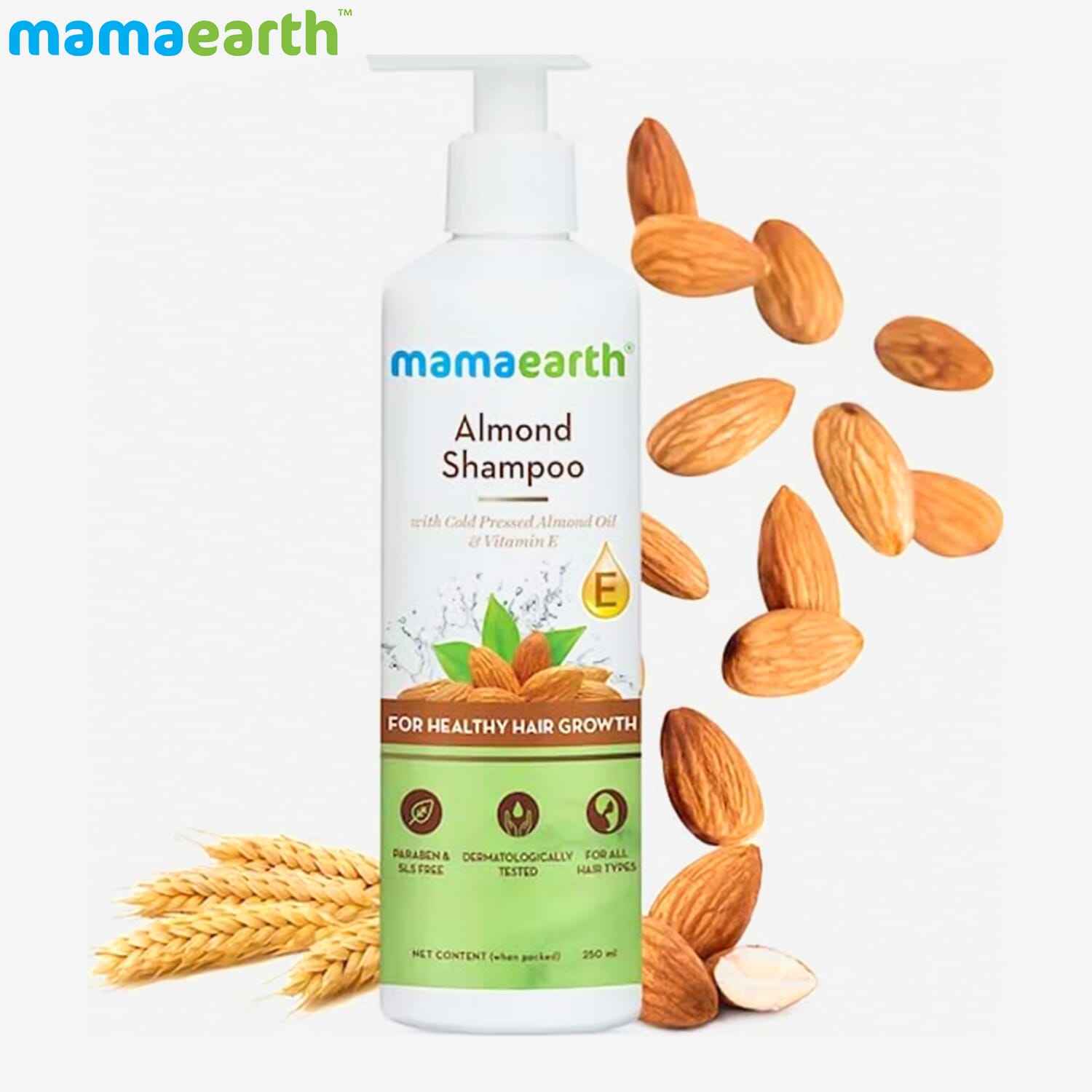 mamaearth Almond Shampoo With Cold Pressed Almond Oil & Vitamin E for Healthy Hair Growth - 250 ml