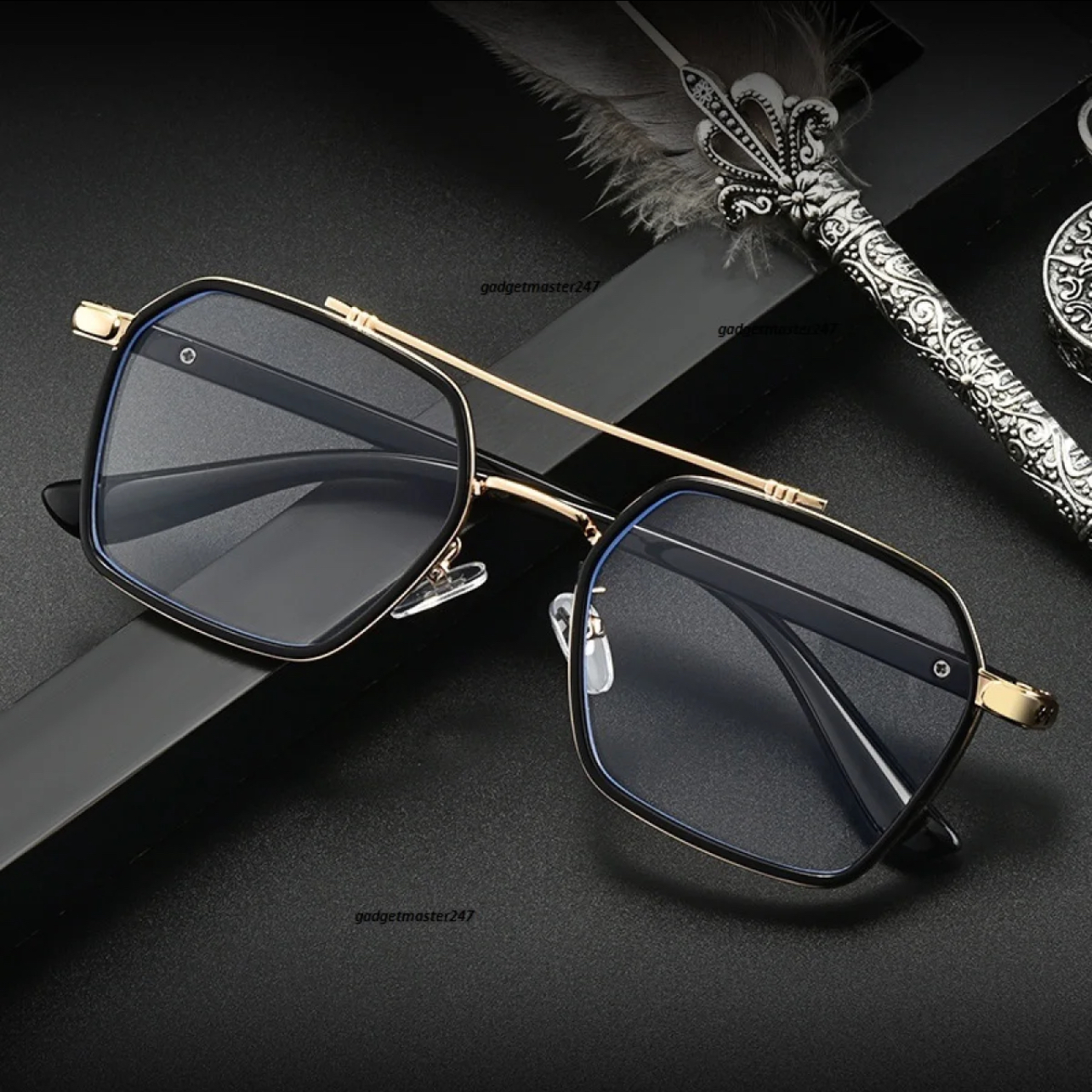 Classic Blue Ray Cut Golden/Black Frame Computer Glass For Unisex