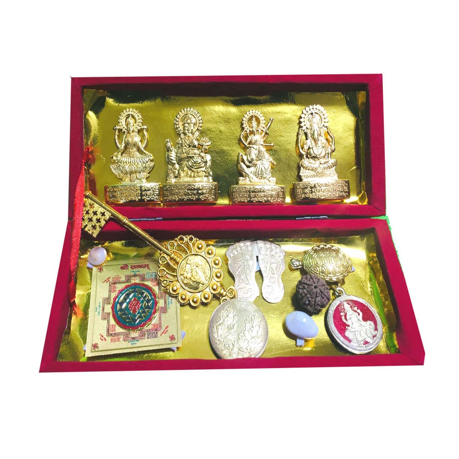 Original Complete Set Shree Dhan Laxmi Yantra With Kuber Yentra Ganesh,7 Mukhi Rudraksha, Locket By Shophill