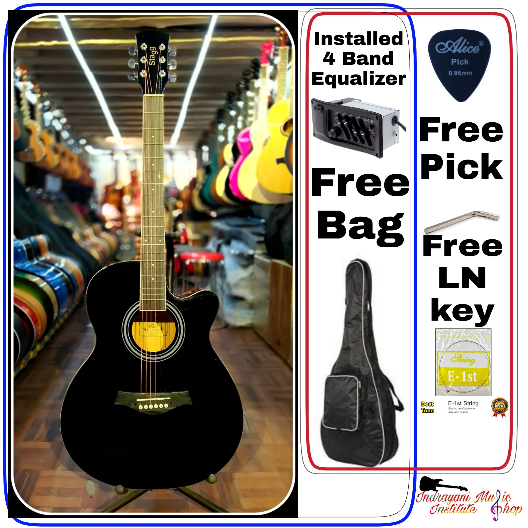 Acoustic Guitar With 4 Band Equilizer N.Combo Pack-8500
