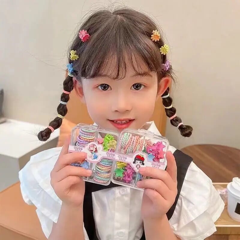 Cute Aesthetic Small Hair Clip and Rubber Band Sets for Kids
